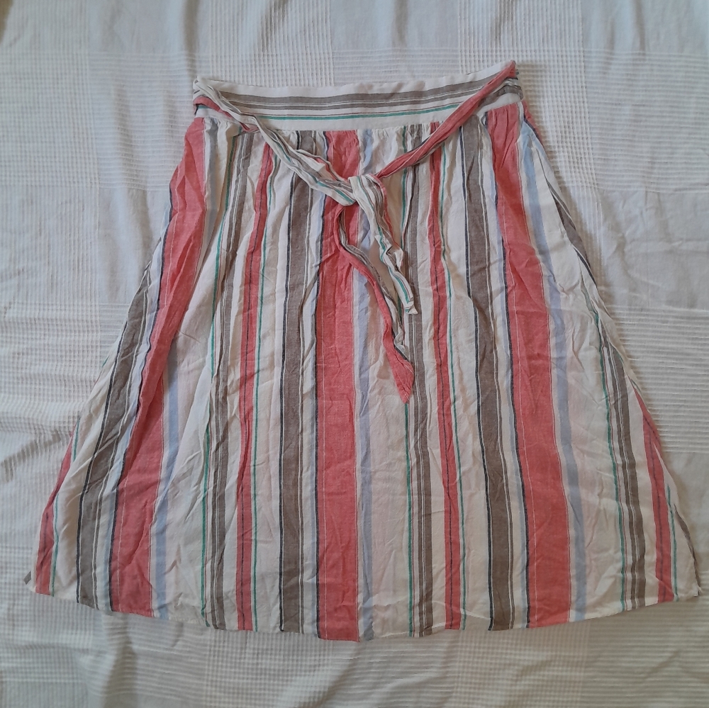 Time and Tru Pink and White A-Line Midi Skirt